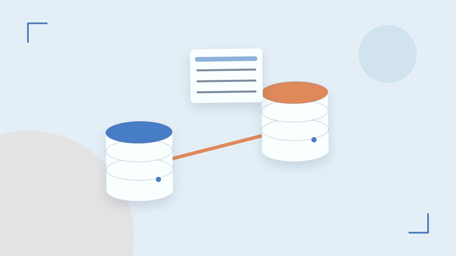 Editorial illustration of structured records, database cylinders and relationships between tables