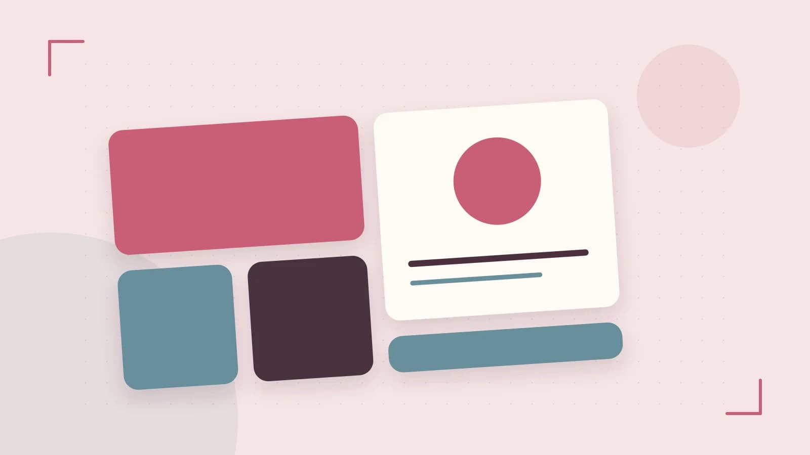 Editorial illustration of responsive browser layouts, overlapping design components and a color system
