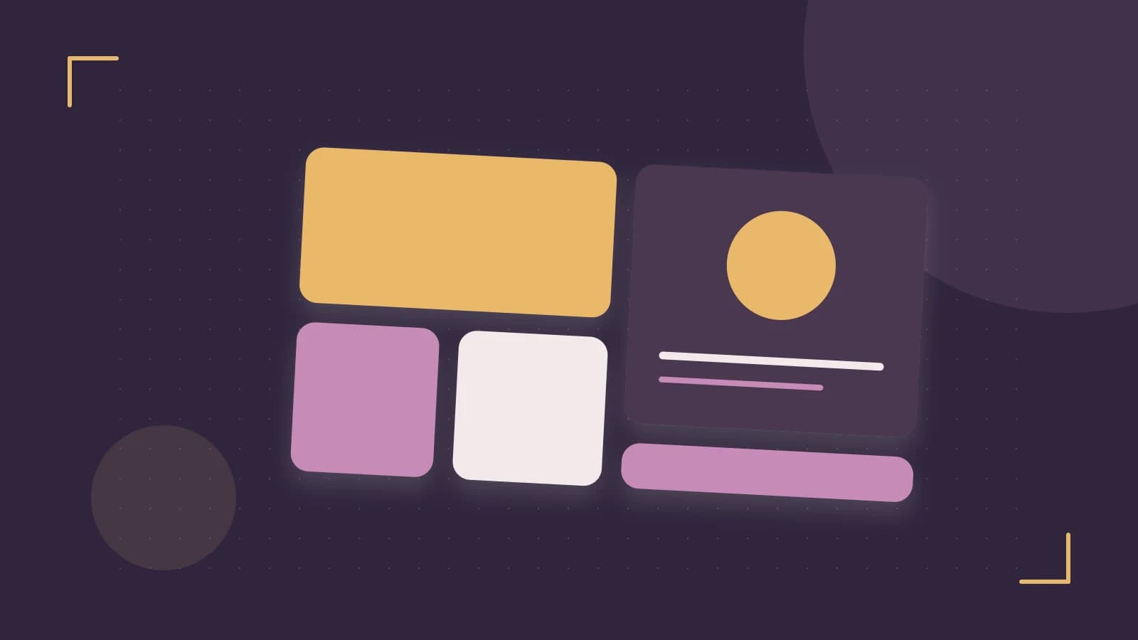 Editorial illustration of responsive browser layouts, overlapping design components and a color system
