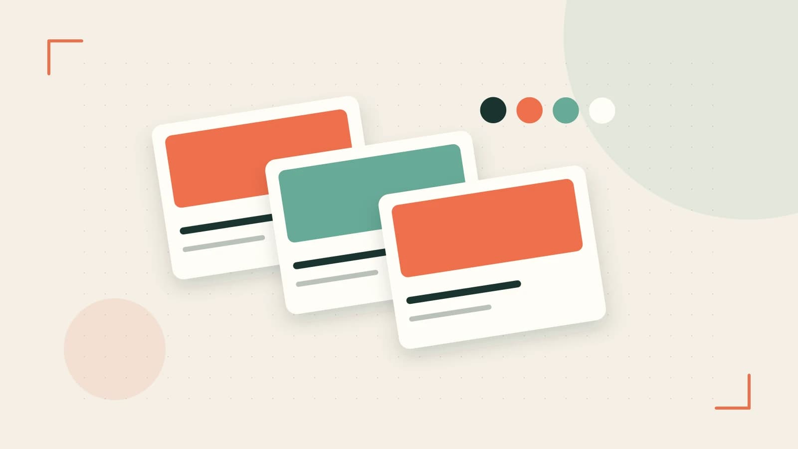 Editorial illustration of responsive browser layouts, overlapping design components and a color system