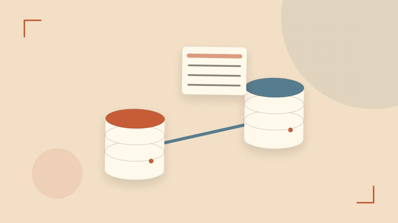 Editorial illustration of structured records, database cylinders and relationships between tables