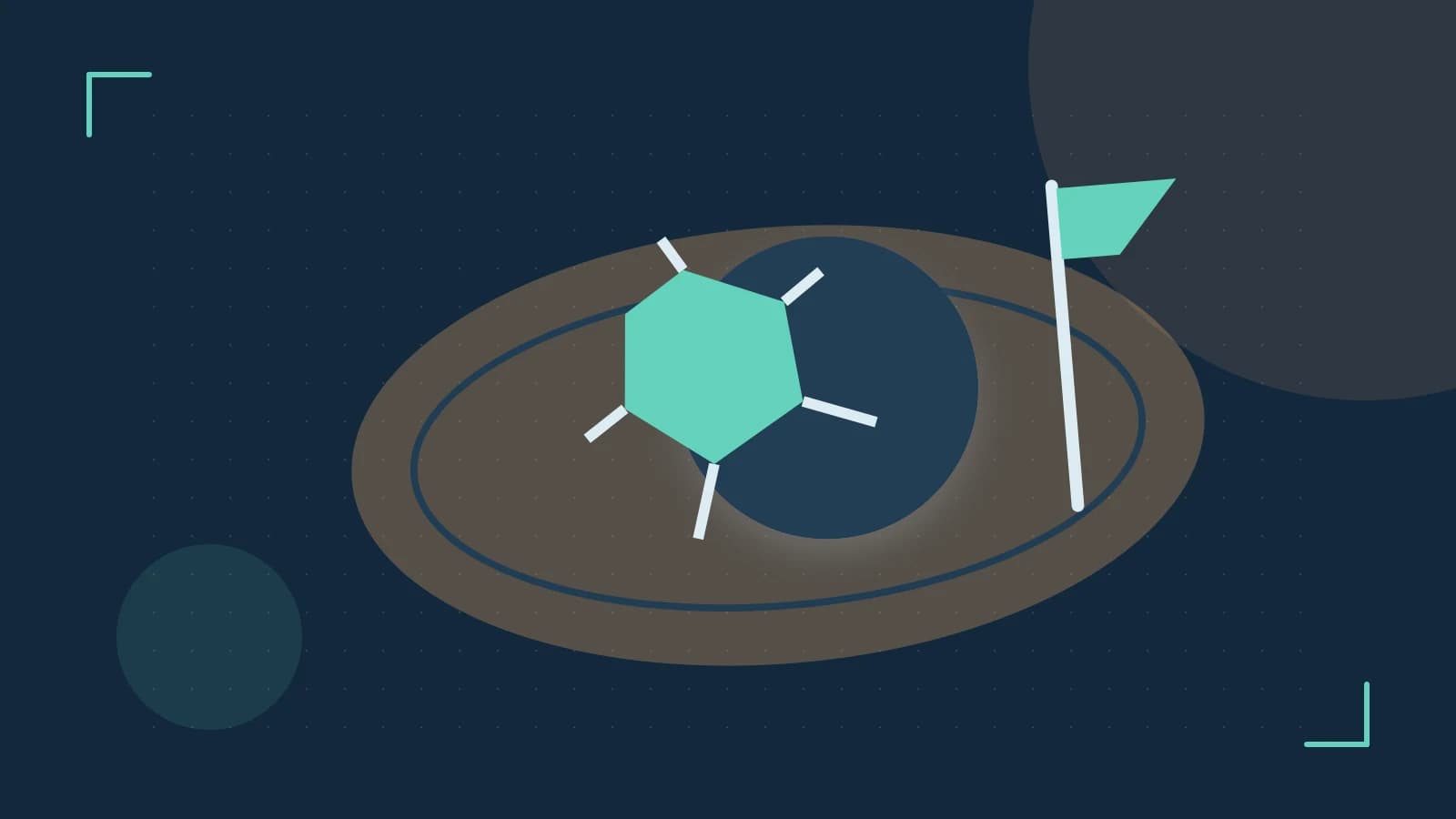 Editorial illustration of a stylized sports ball, stadium geometry and dynamic arcs