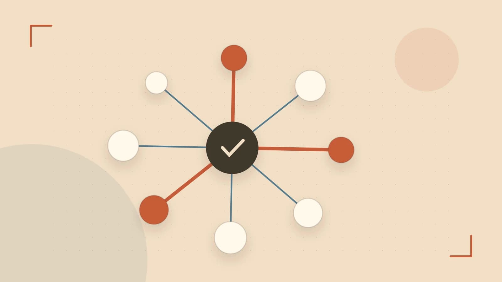 Editorial illustration of an algorithmic node graph with branching paths and a highlighted result