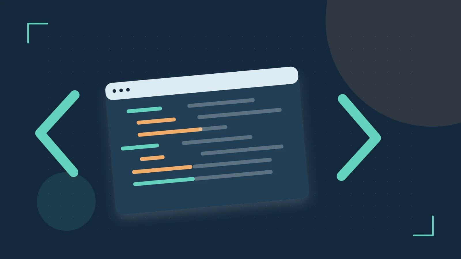 Editorial illustration of an abstract code editor, syntax blocks and oversized programming brackets