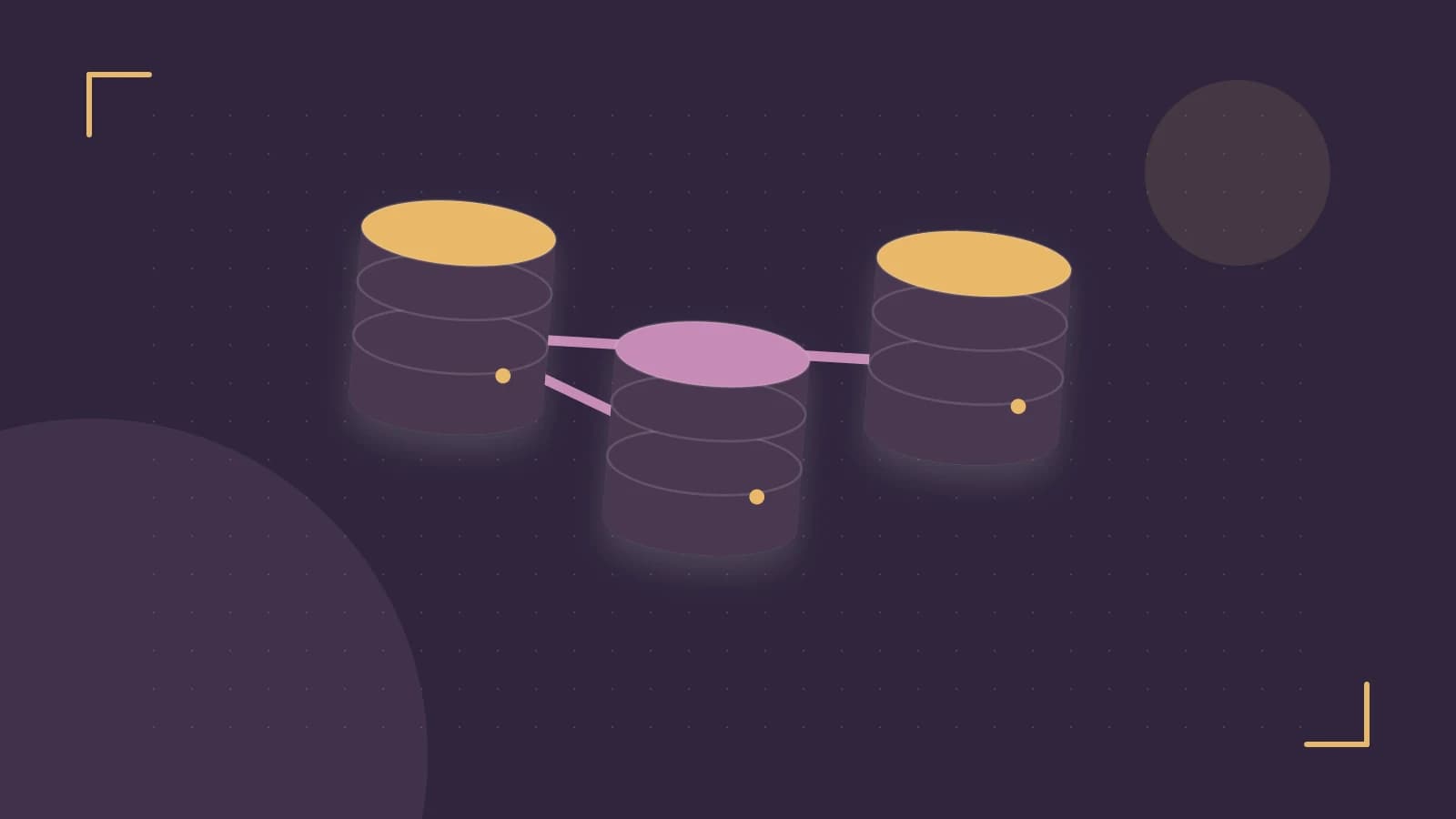 Editorial illustration of structured records, database cylinders and relationships between tables