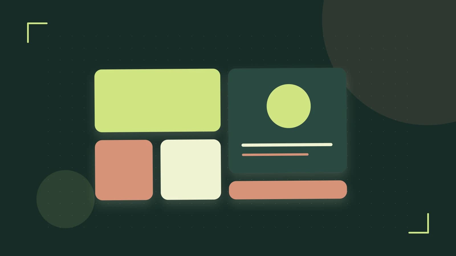 Editorial illustration of responsive browser layouts, overlapping design components and a color system