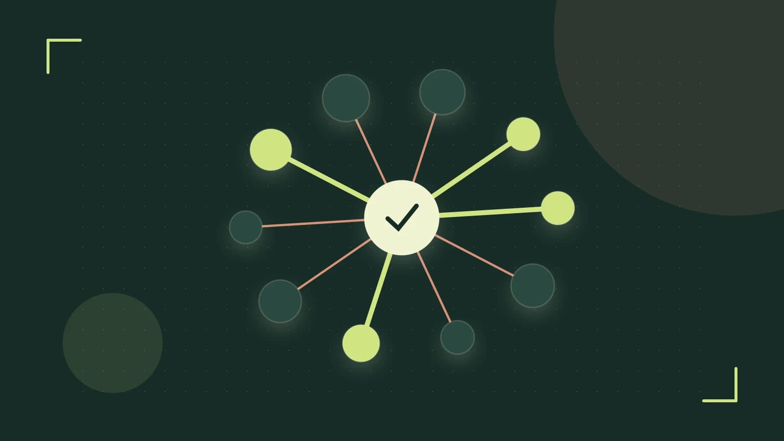 Editorial illustration of an algorithmic node graph with branching paths and a highlighted result