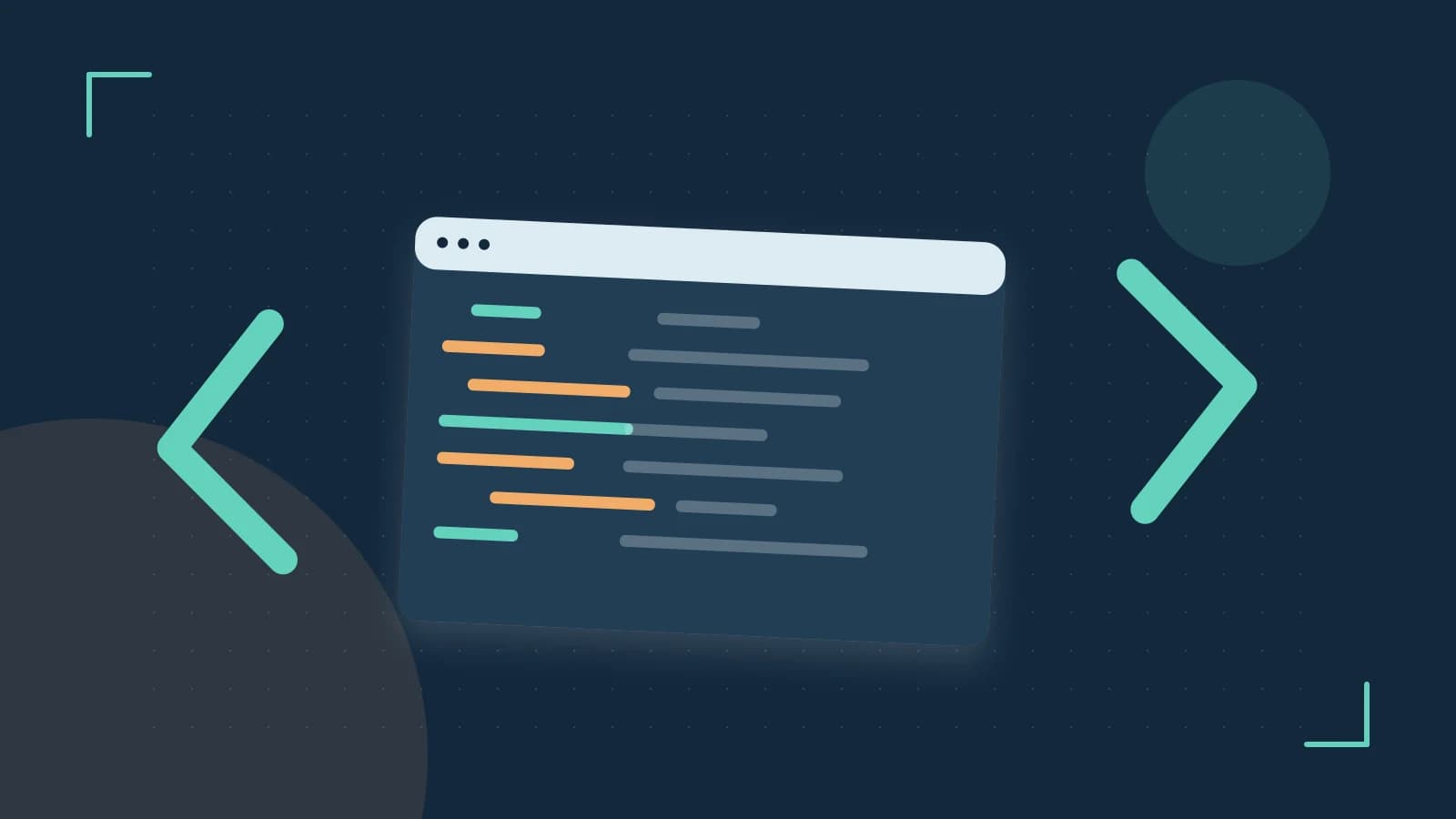 Editorial illustration of an abstract code editor, syntax blocks and oversized programming brackets