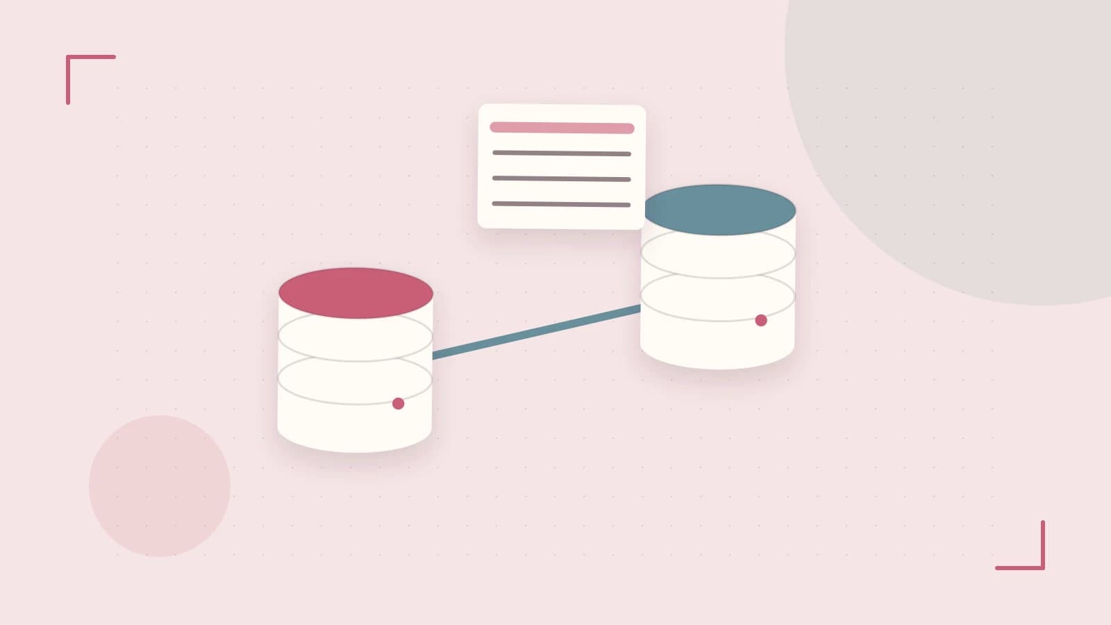 Editorial illustration of structured records, database cylinders and relationships between tables