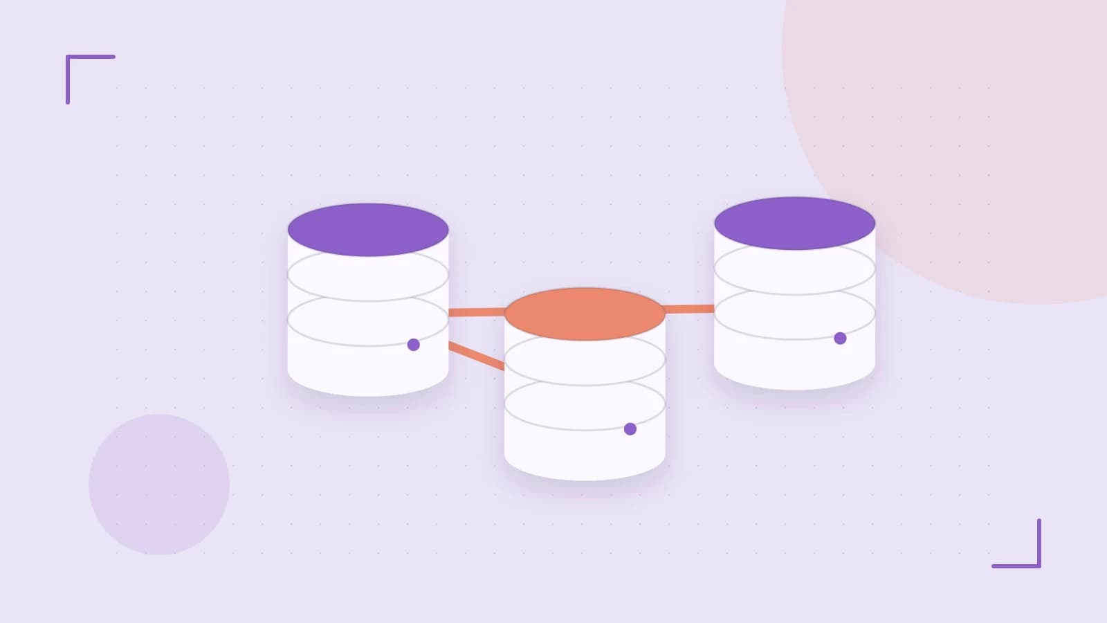 Editorial illustration of structured records, database cylinders and relationships between tables
