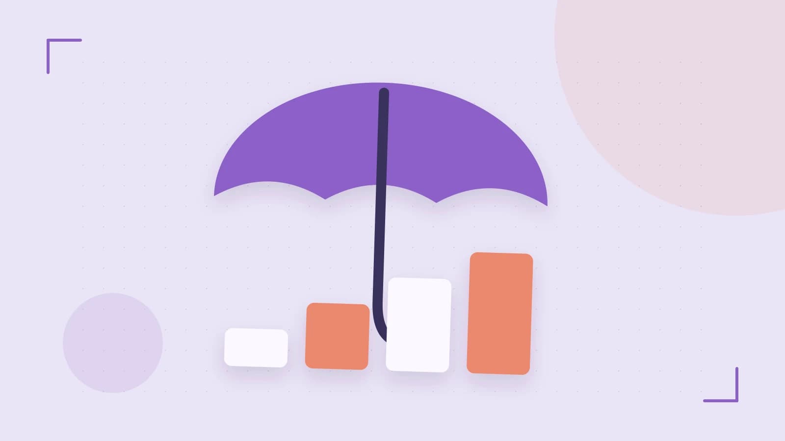 Editorial illustration of abstract coins, a payment card and a geometric financial chart without data labels