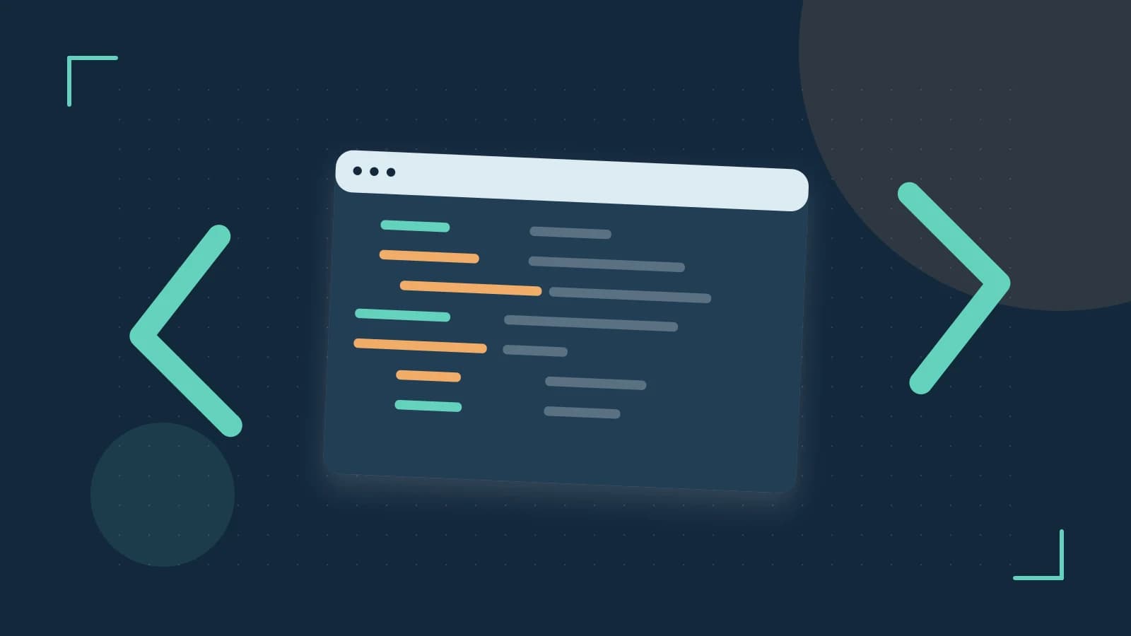 Editorial illustration of an abstract code editor, syntax blocks and oversized programming brackets