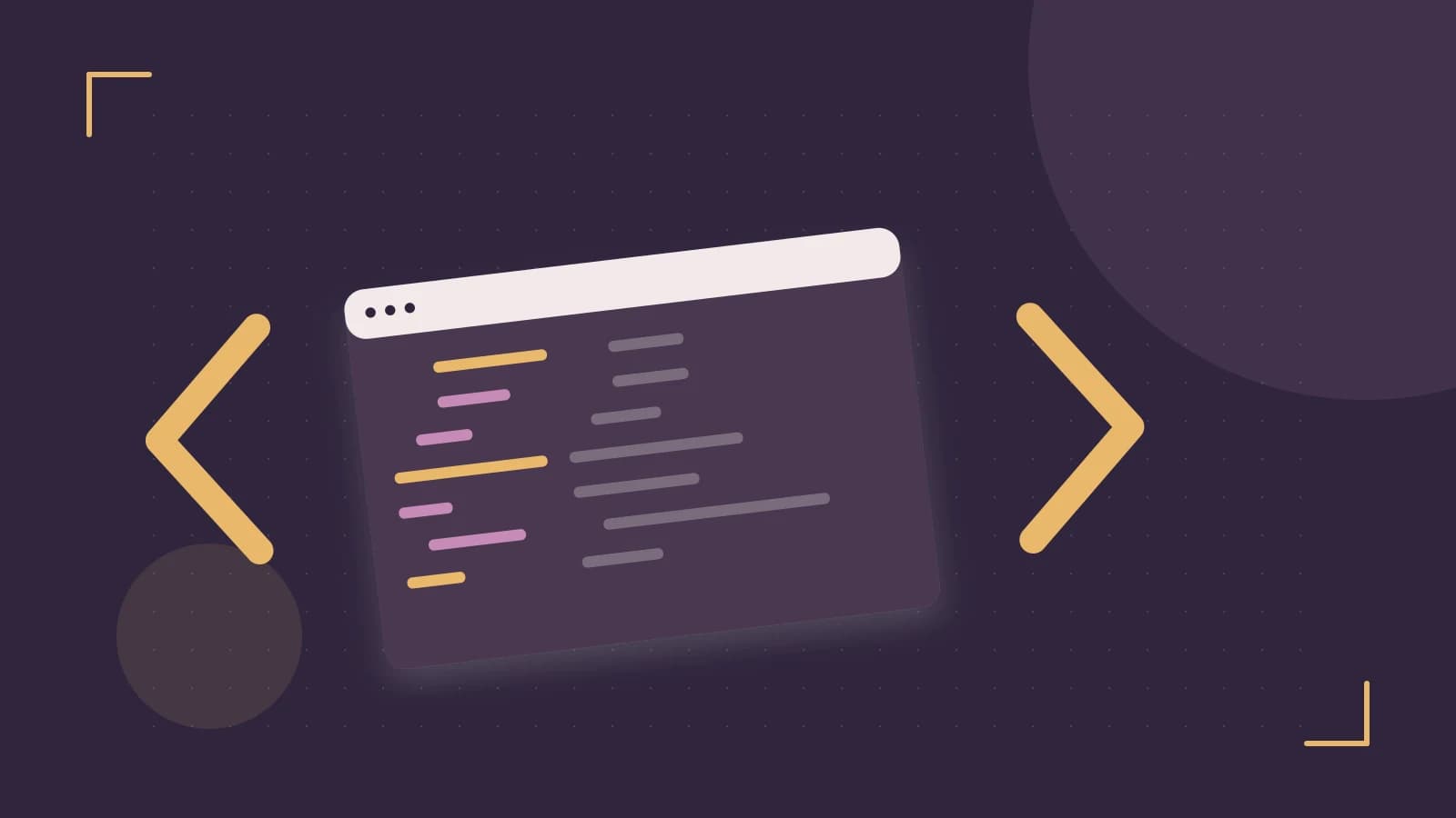 Editorial illustration of an abstract code editor, syntax blocks and oversized programming brackets
