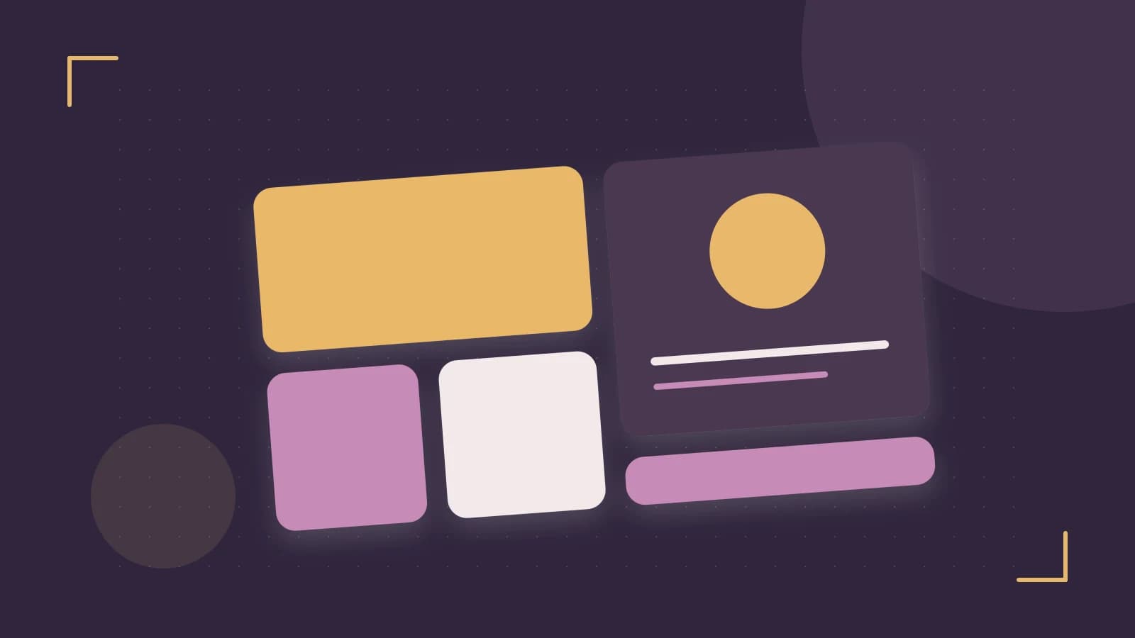 Editorial illustration of responsive browser layouts, overlapping design components and a color system