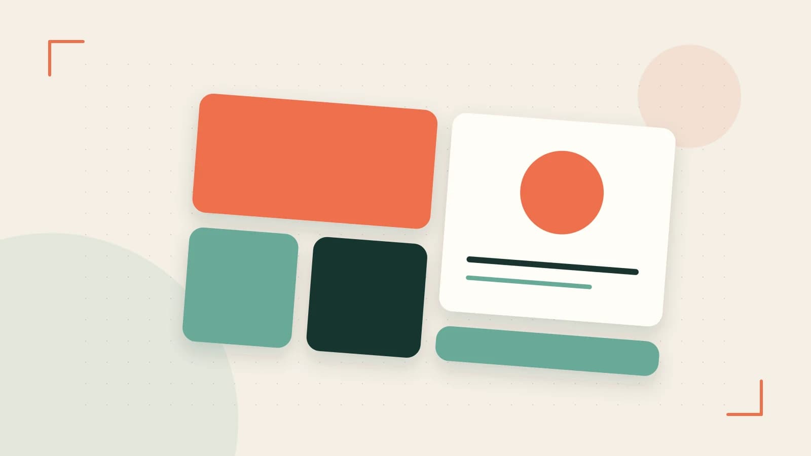 Editorial illustration of responsive browser layouts, overlapping design components and a color system