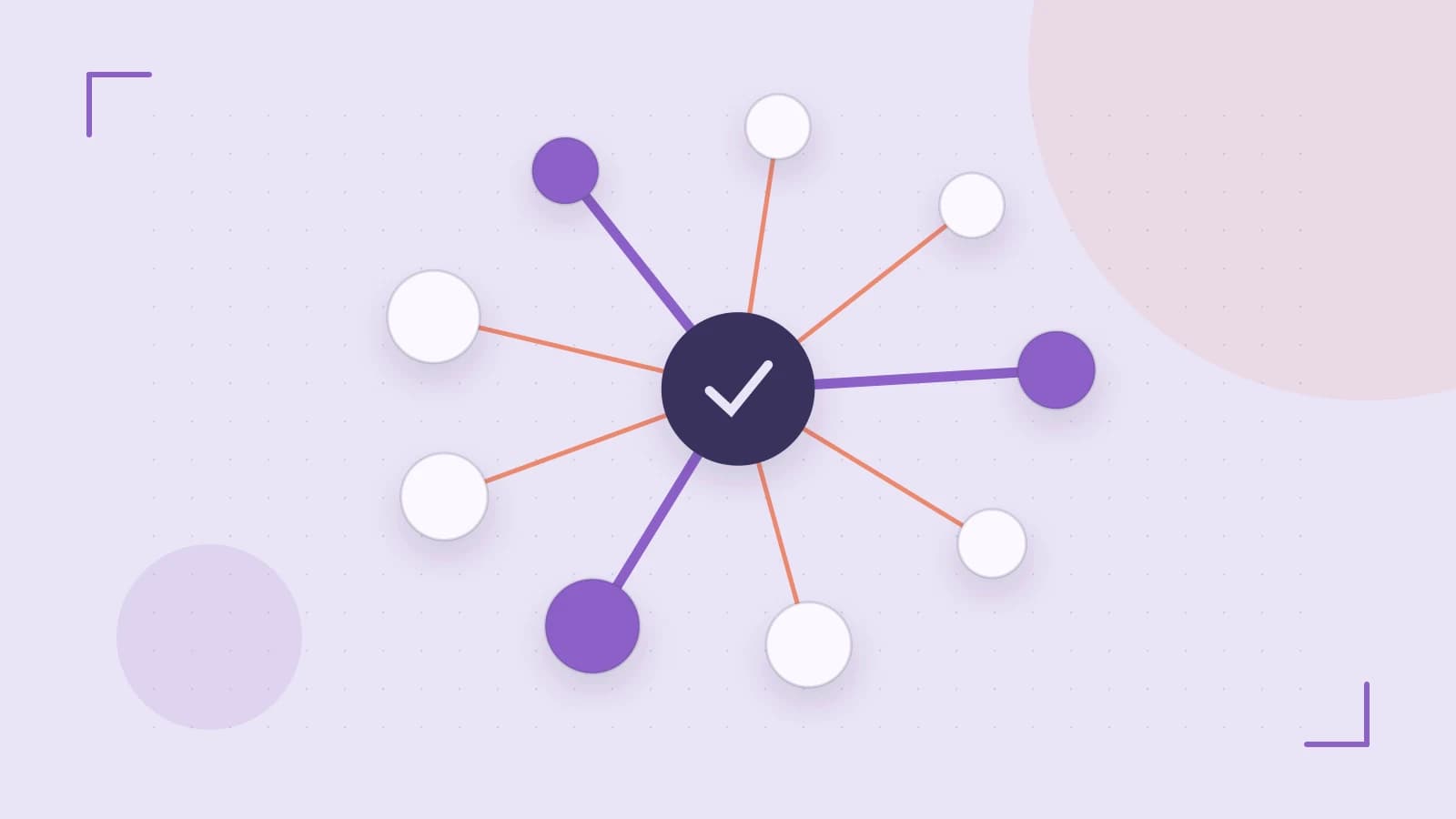 Editorial illustration of an algorithmic node graph with branching paths and a highlighted result