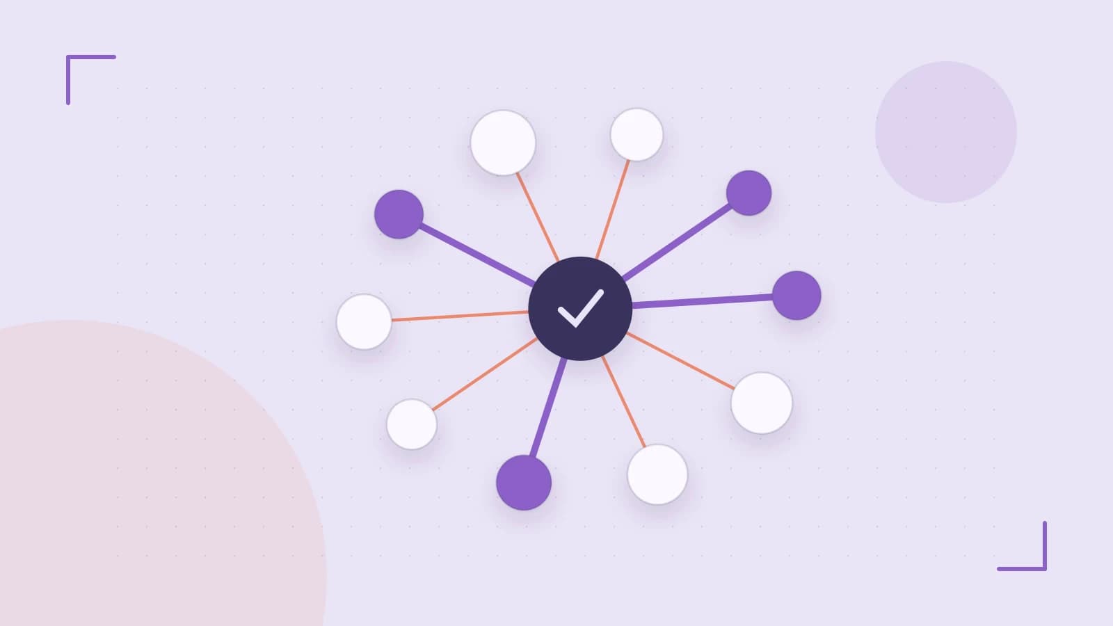 Editorial illustration of an algorithmic node graph with branching paths and a highlighted result