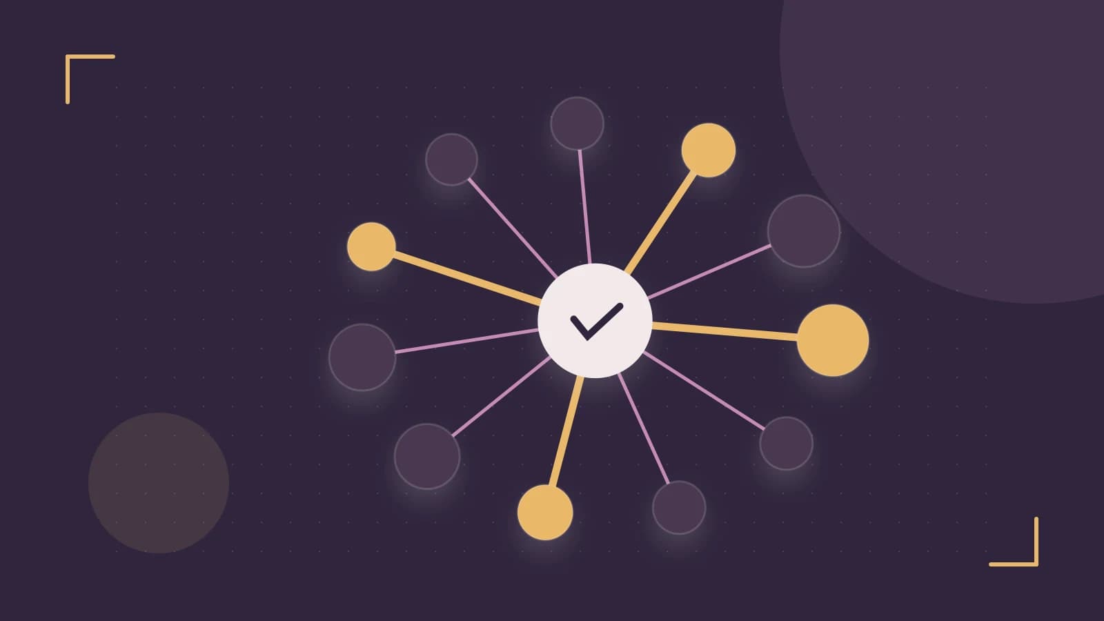 Editorial illustration of an algorithmic node graph with branching paths and a highlighted result
