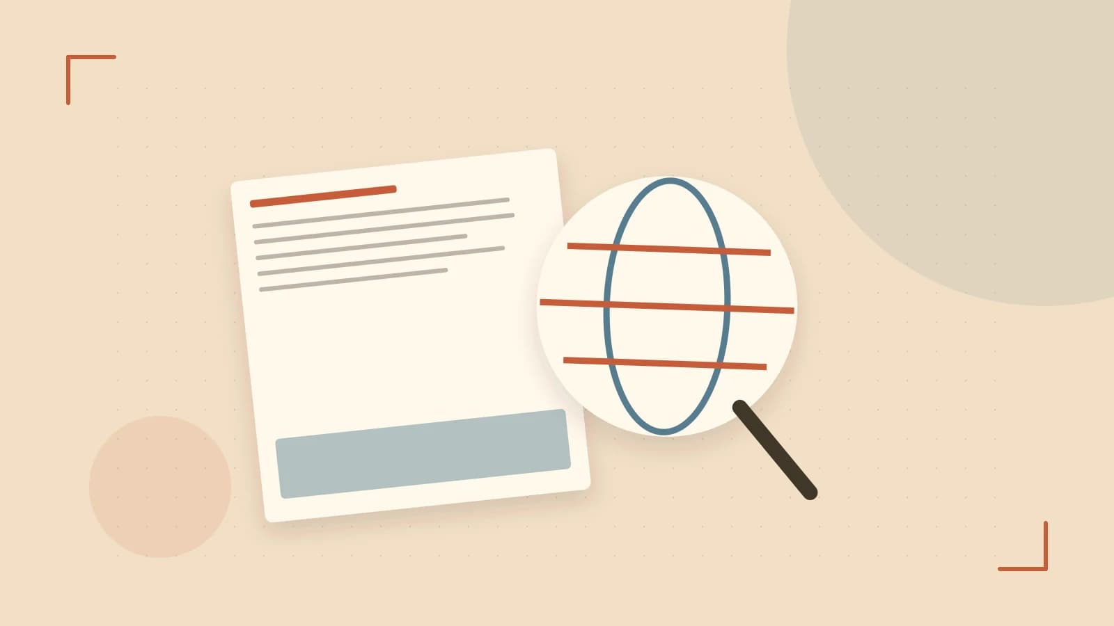 Editorial illustration of an editorial globe with meridians and layered geographic shapes