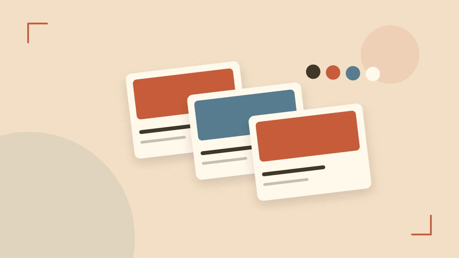 Editorial illustration of responsive browser layouts, overlapping design components and a color system