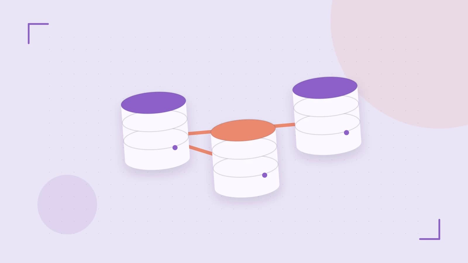 Editorial illustration of structured records, database cylinders and relationships between tables