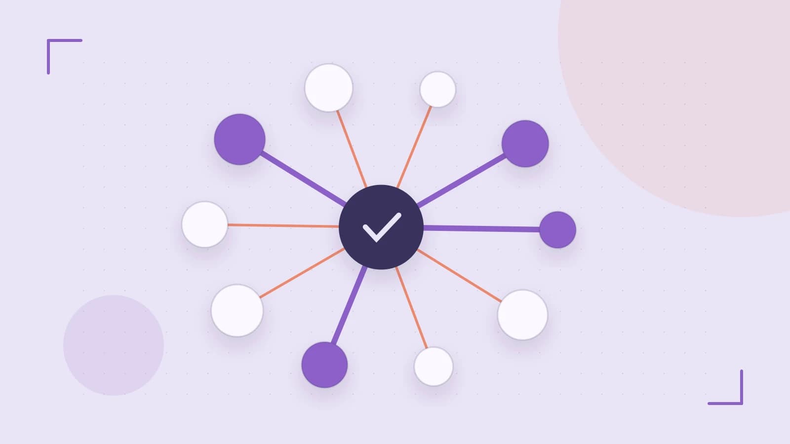 Editorial illustration of an algorithmic node graph with branching paths and a highlighted result