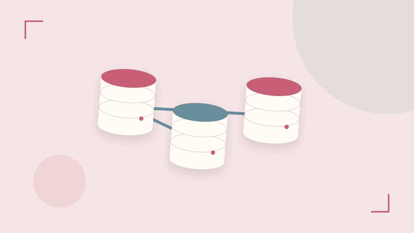 Editorial illustration of structured records, database cylinders and relationships between tables
