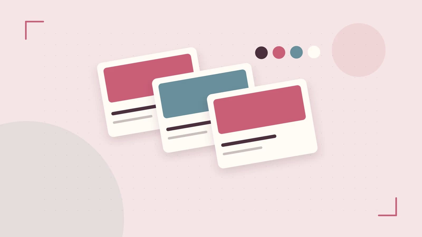 Editorial illustration of responsive browser layouts, overlapping design components and a color system
