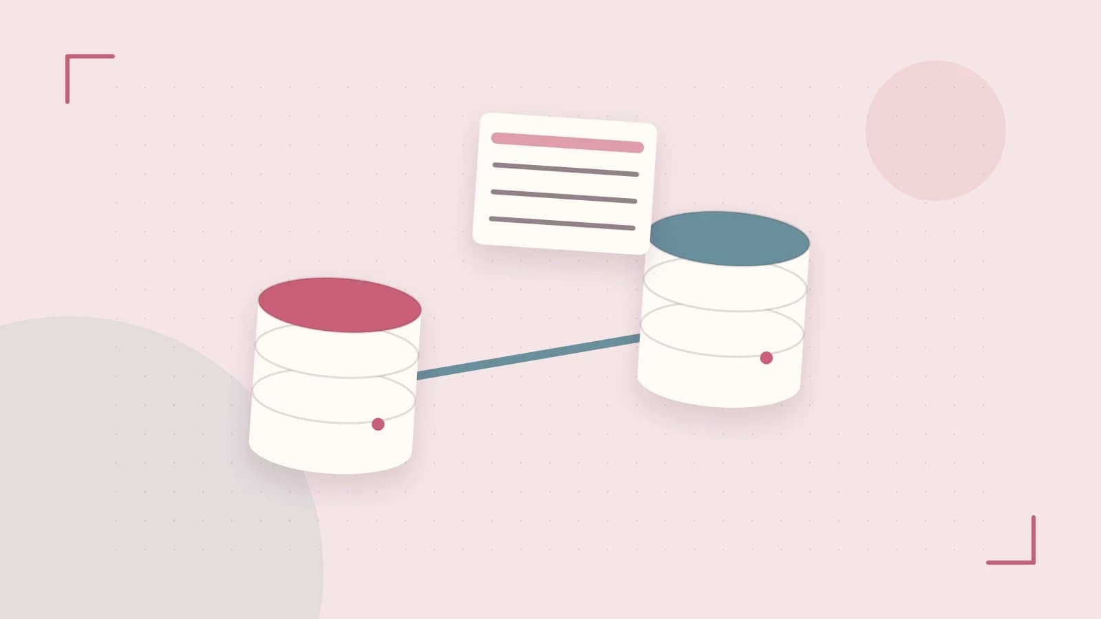 Editorial illustration of structured records, database cylinders and relationships between tables