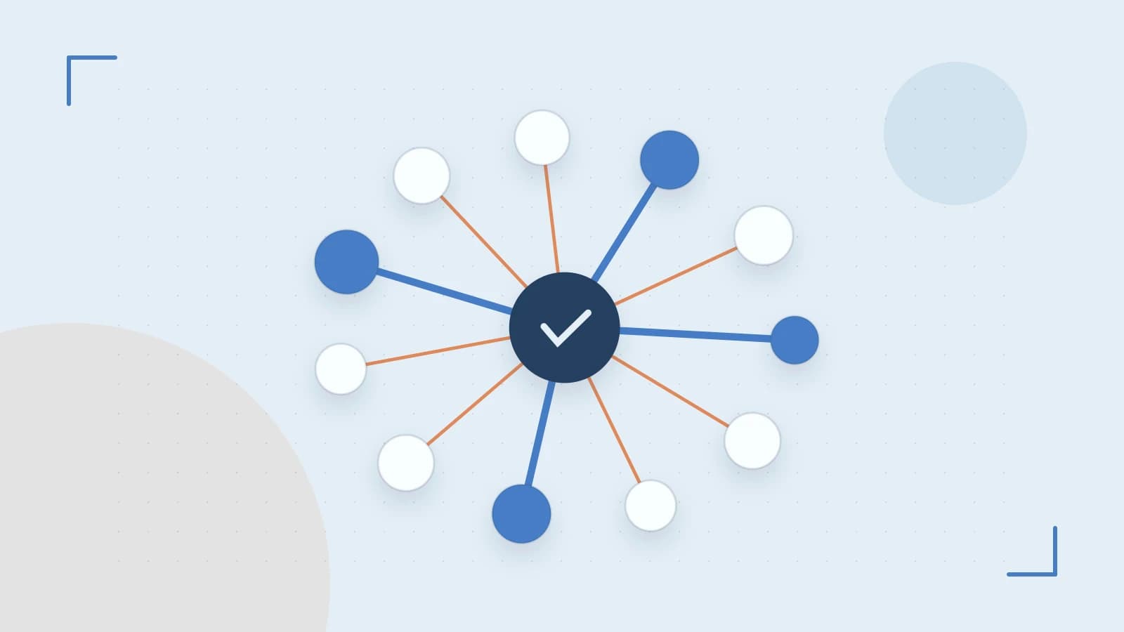 Editorial illustration of an algorithmic node graph with branching paths and a highlighted result