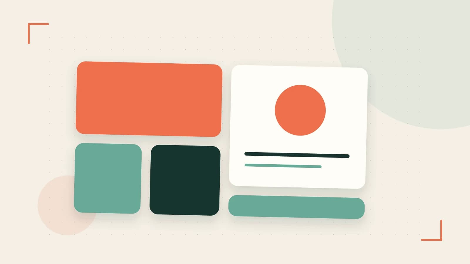 Editorial illustration of responsive browser layouts, overlapping design components and a color system