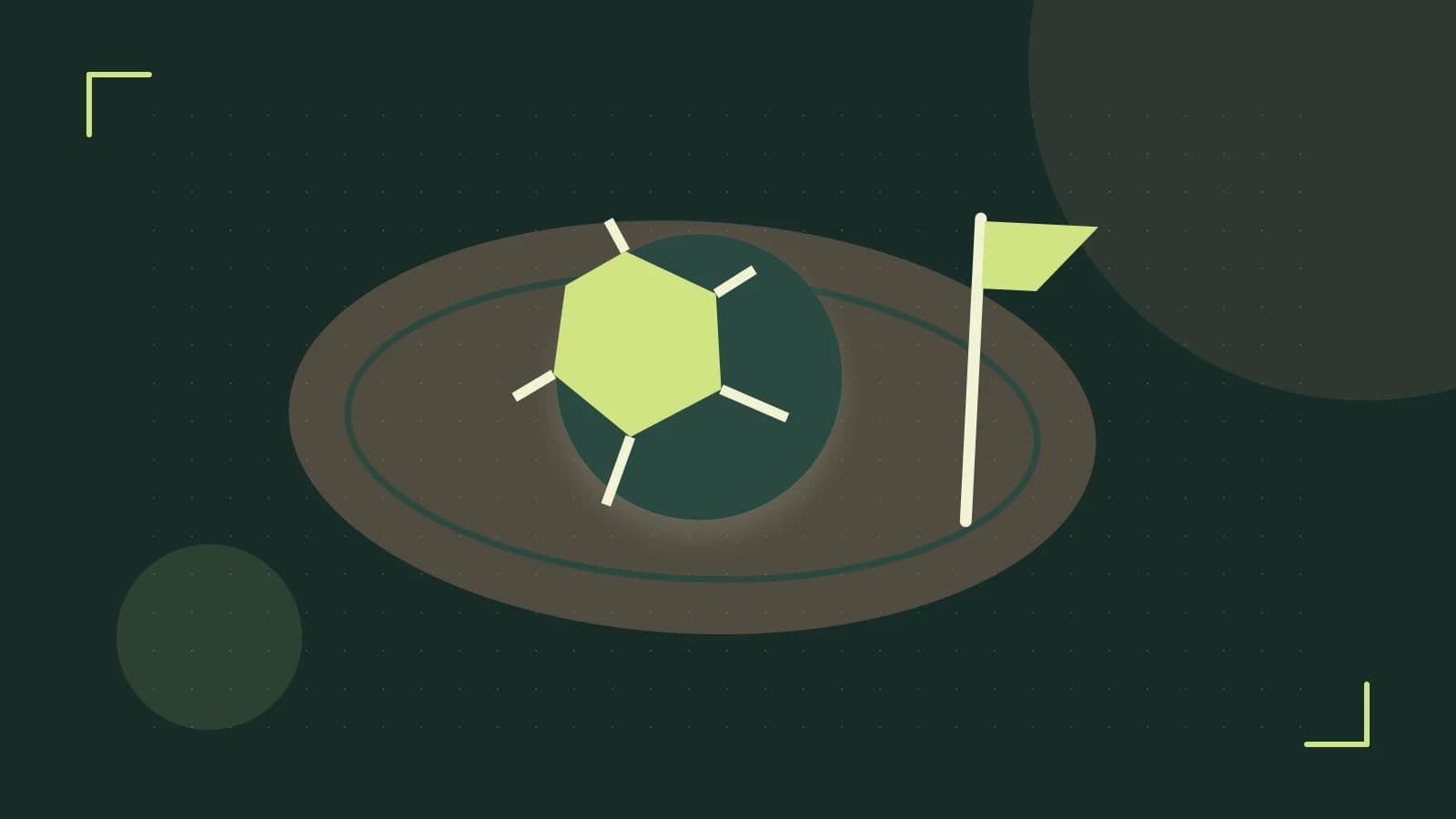 Editorial illustration of a stylized sports ball, stadium geometry and dynamic arcs