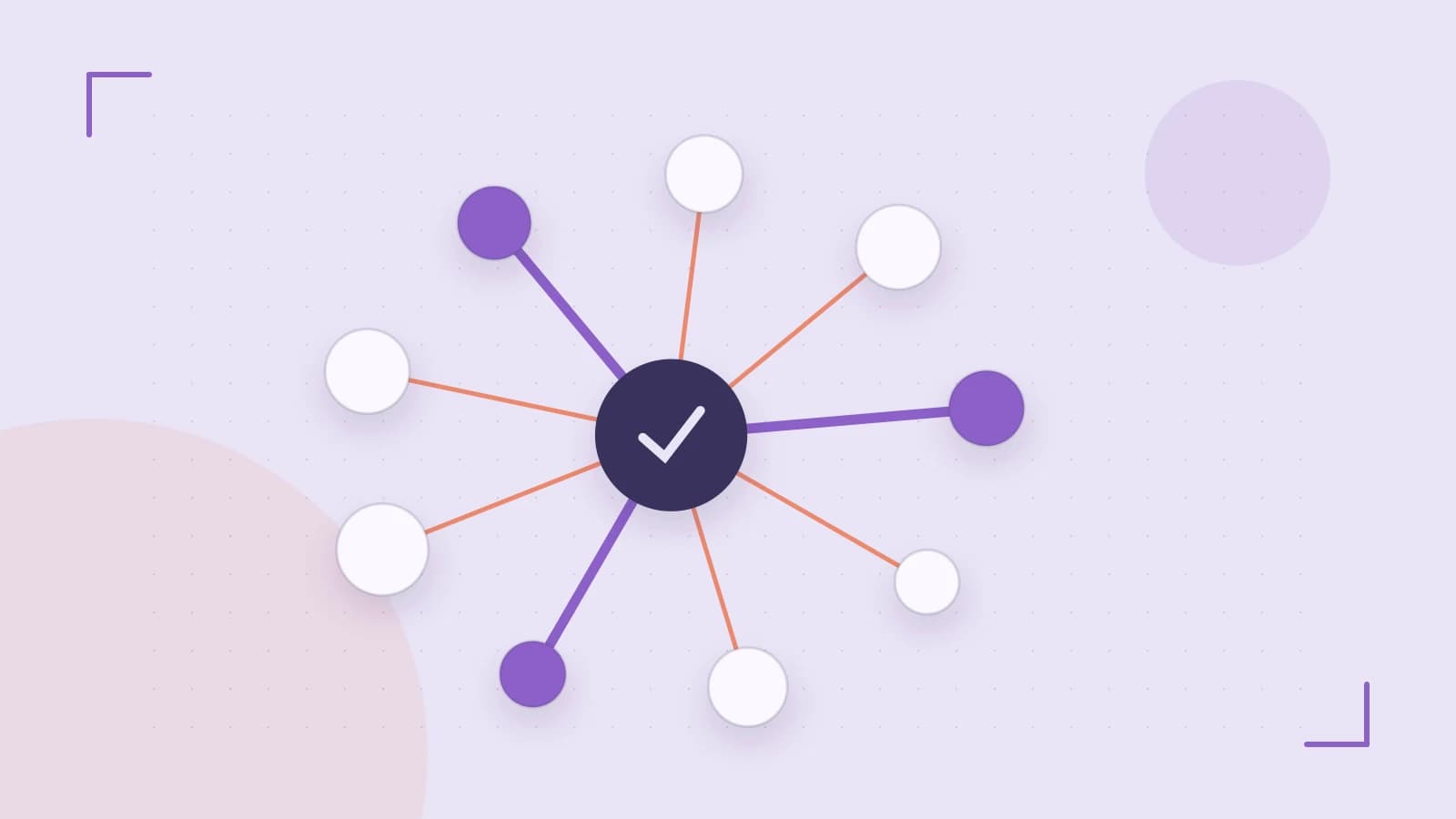 Editorial illustration of an algorithmic node graph with branching paths and a highlighted result