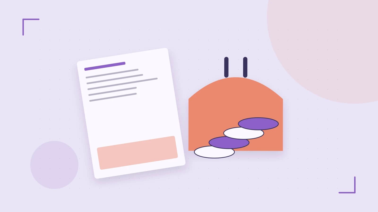 Editorial illustration of abstract coins, a payment card and a geometric financial chart without data labels
