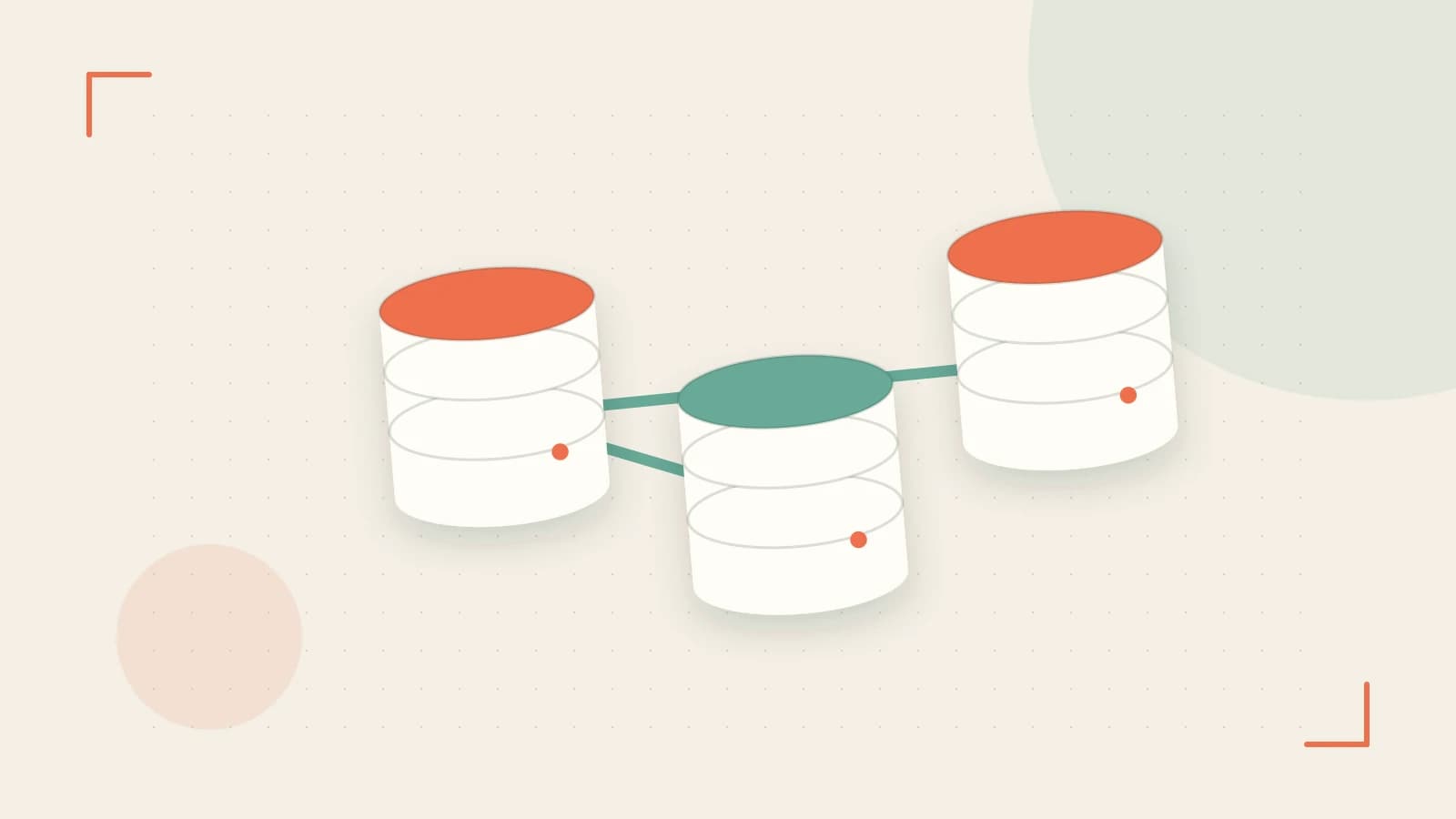 Editorial illustration of structured records, database cylinders and relationships between tables