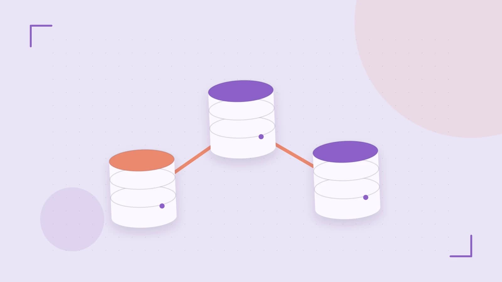 Editorial illustration of structured records, database cylinders and relationships between tables