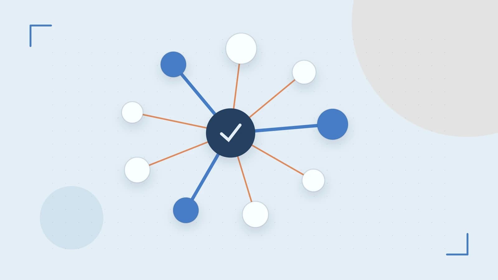 Editorial illustration of an algorithmic node graph with branching paths and a highlighted result