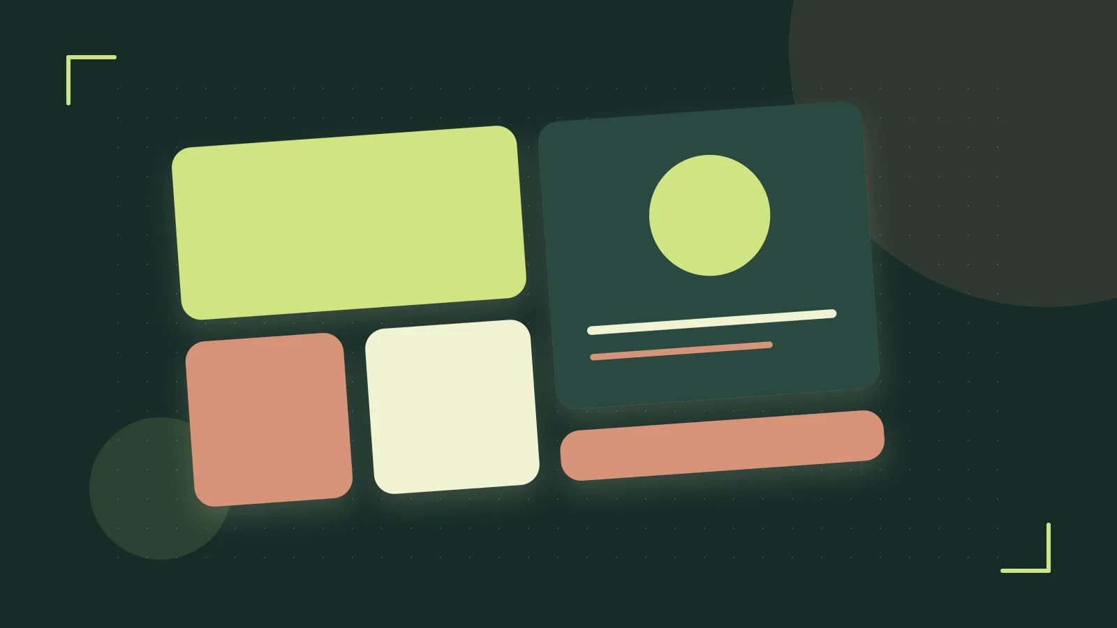 Editorial illustration of responsive browser layouts, overlapping design components and a color system