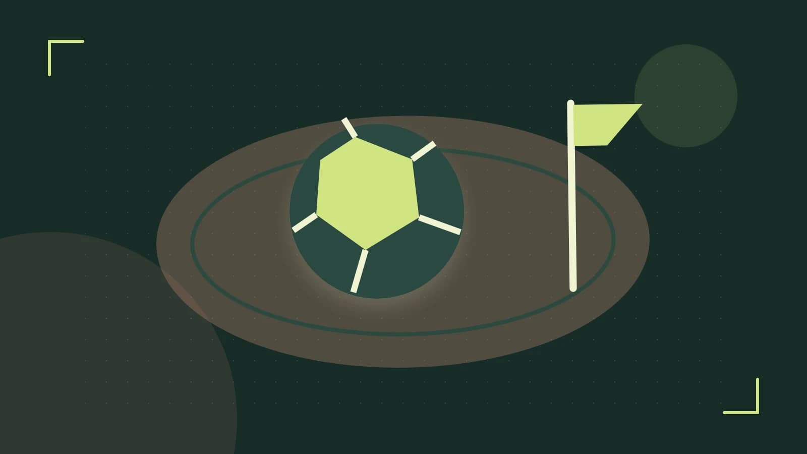 Editorial illustration of a stylized sports ball, stadium geometry and dynamic arcs