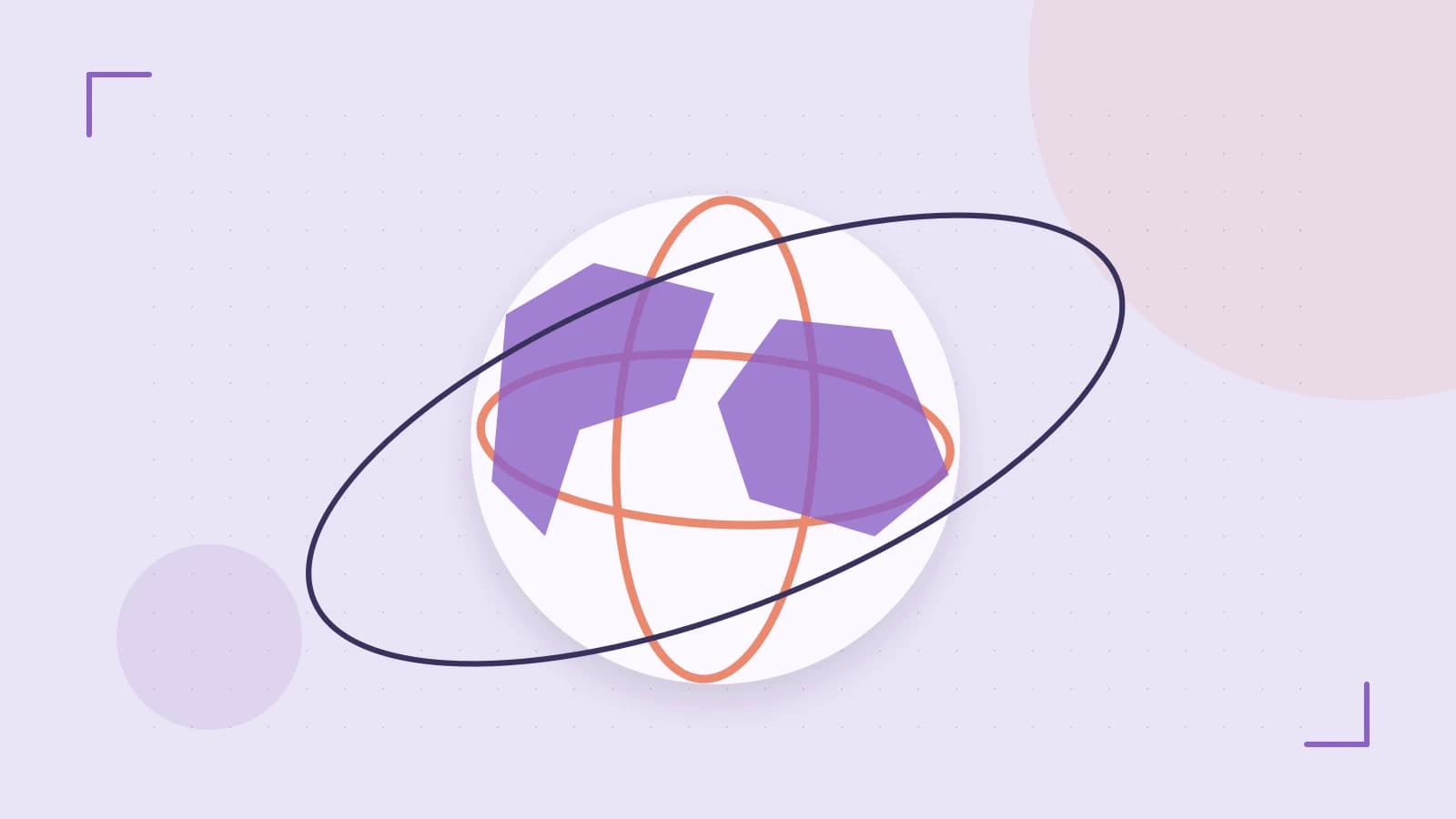 Editorial illustration of an editorial globe with meridians and layered geographic shapes