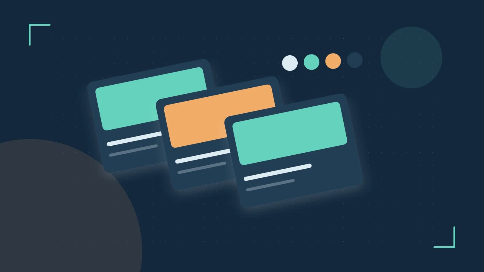 Editorial illustration of responsive browser layouts, overlapping design components and a color system
