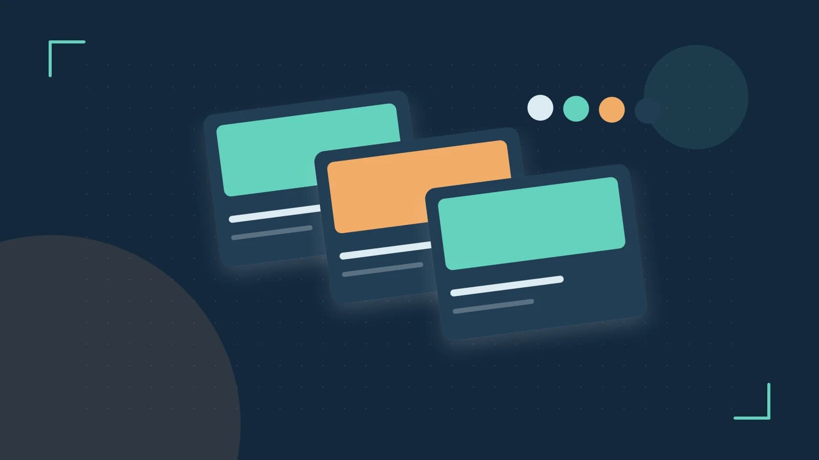 Editorial illustration of responsive browser layouts, overlapping design components and a color system