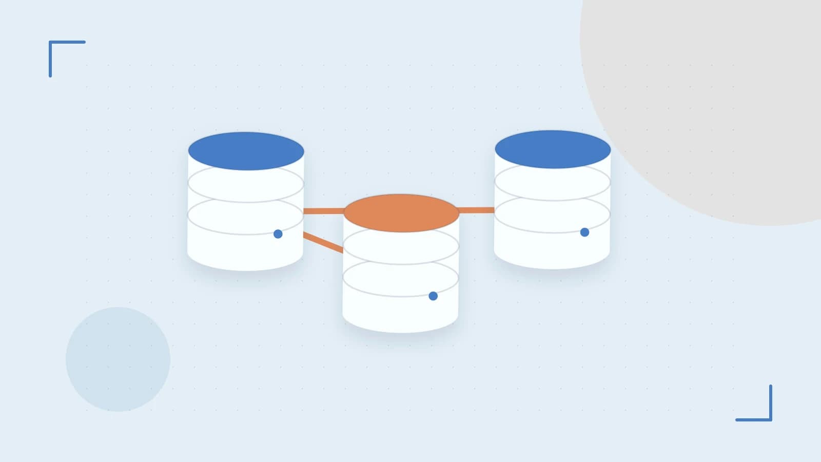 Editorial illustration of structured records, database cylinders and relationships between tables