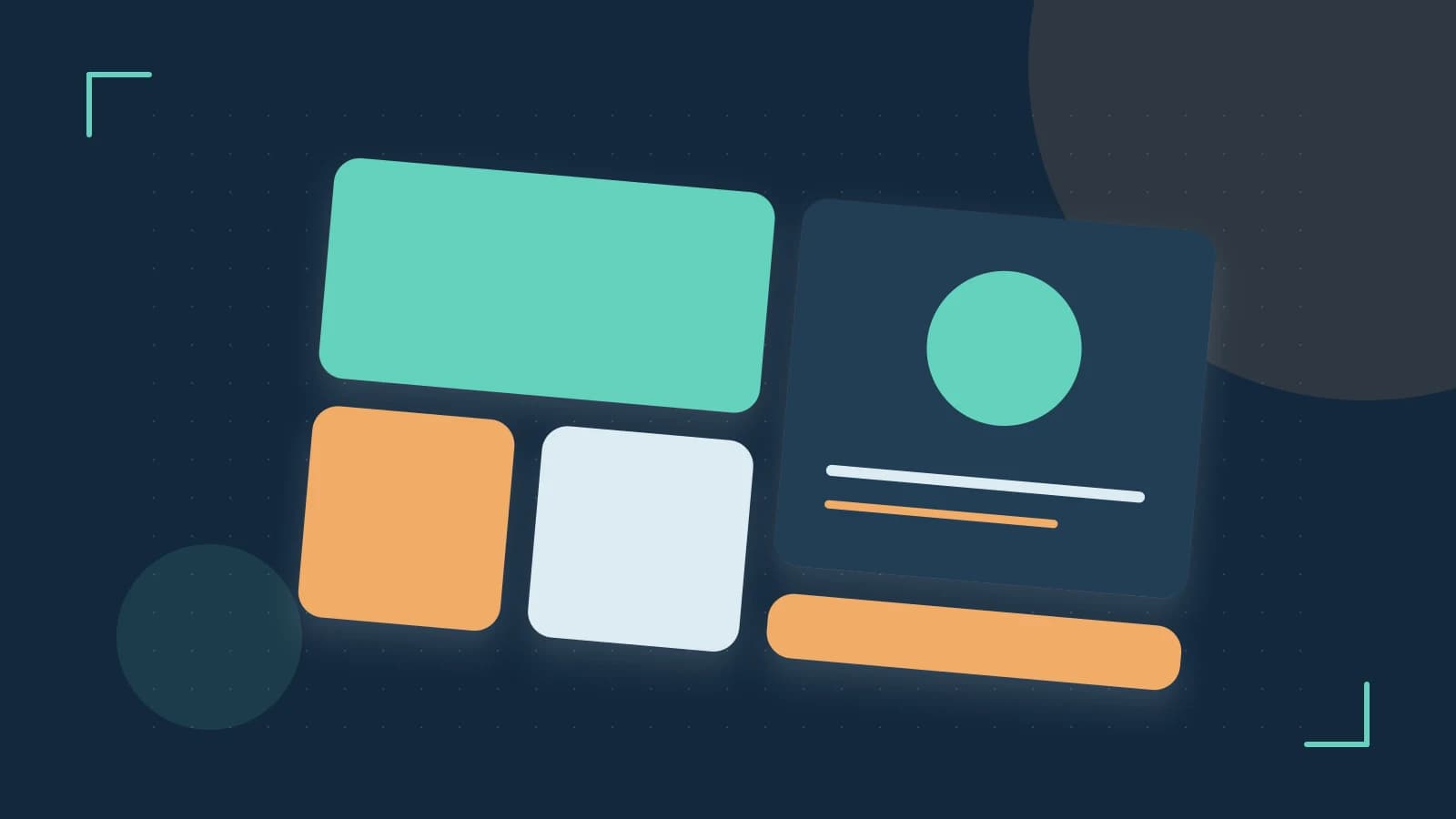 Editorial illustration of responsive browser layouts, overlapping design components and a color system