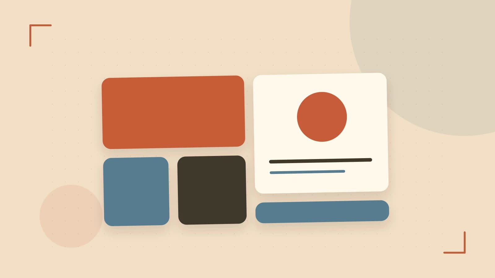 Editorial illustration of responsive browser layouts, overlapping design components and a color system
