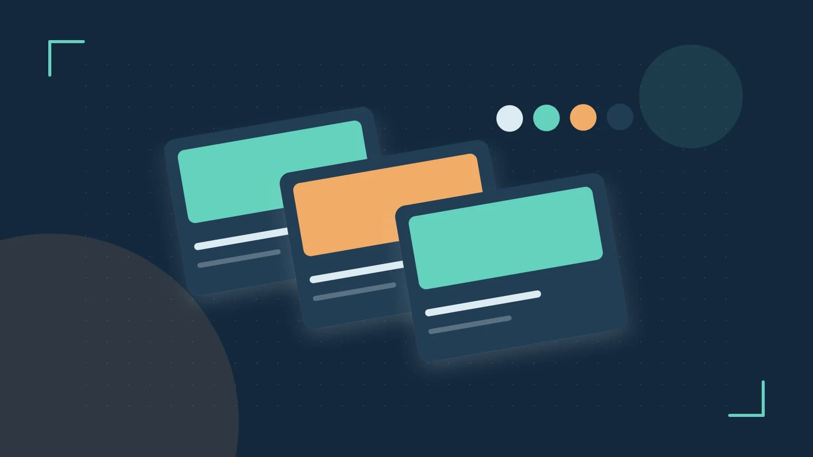 Editorial illustration of responsive browser layouts, overlapping design components and a color system