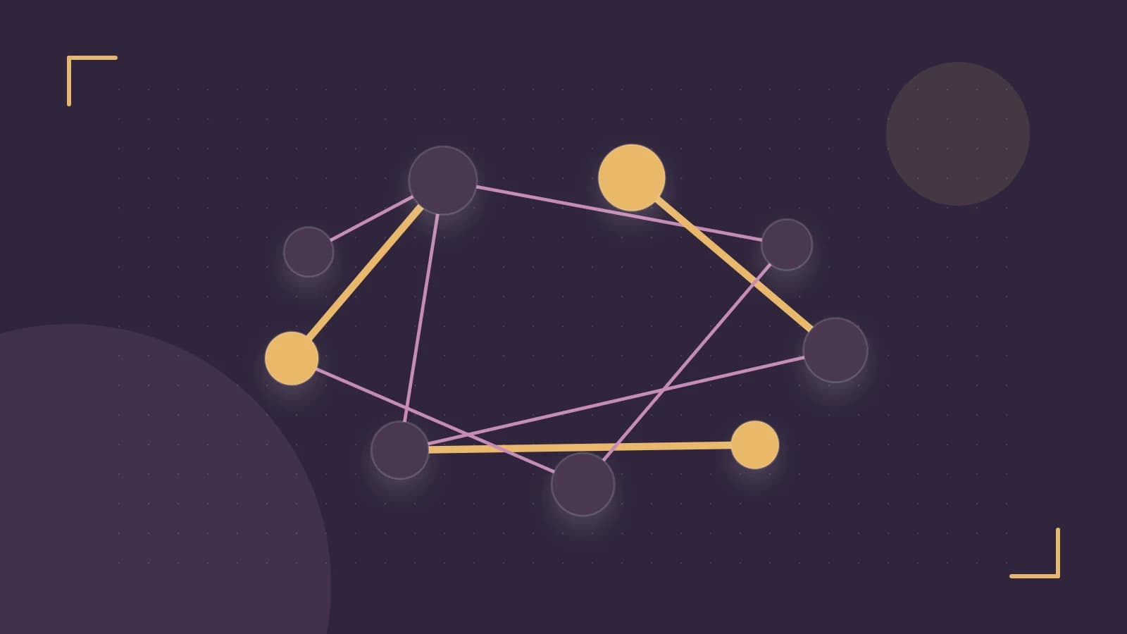 Editorial illustration of an algorithmic node graph with branching paths and a highlighted result
