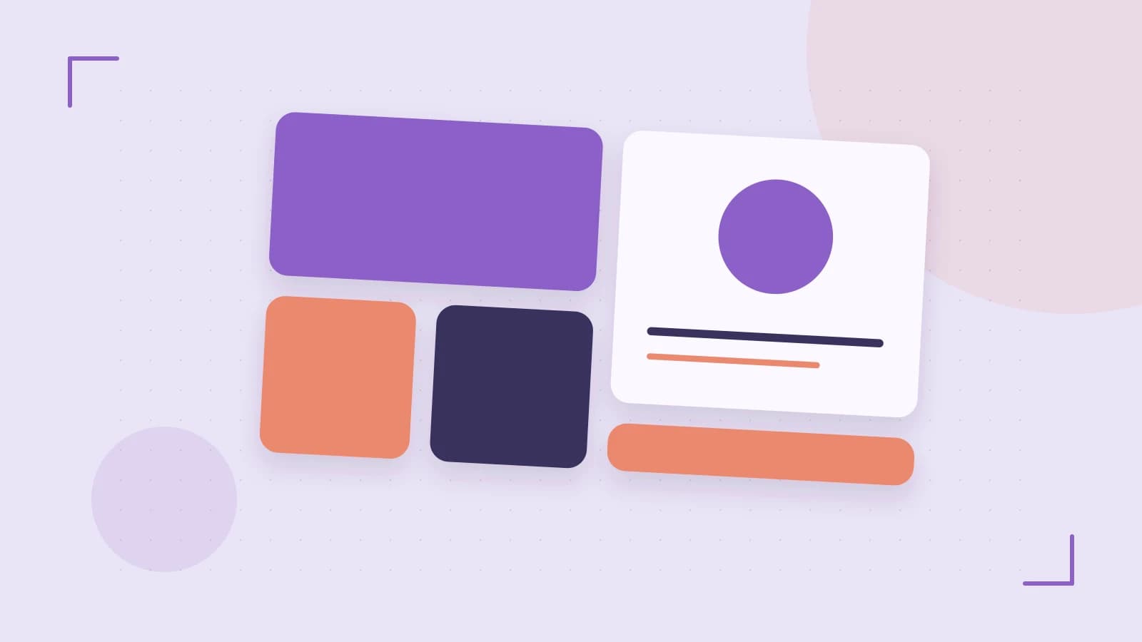 Editorial illustration of responsive browser layouts, overlapping design components and a color system
