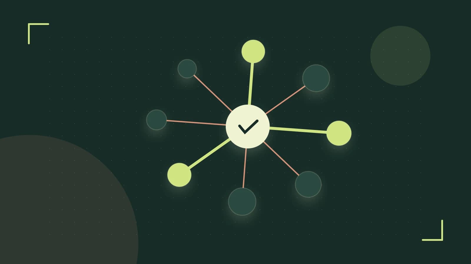 Editorial illustration of an algorithmic node graph with branching paths and a highlighted result