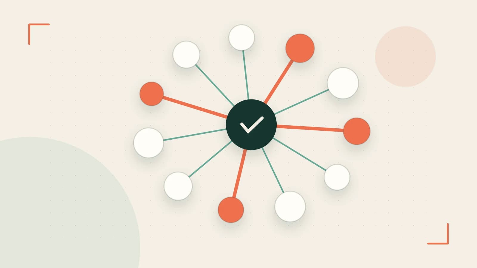 Editorial illustration of an algorithmic node graph with branching paths and a highlighted result